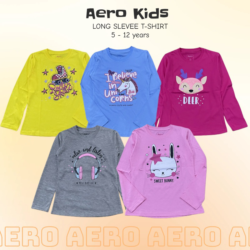 Baju Kaos Aero Anak Perempuan Lengan Panjang Kaos Anak Tanggung Cewek Usia 5 6 7 8 9 10 11 12th