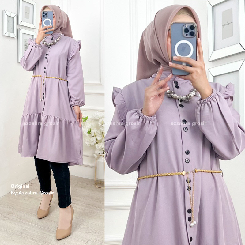NAKITA TUNIK - LD100-110 Tunik Wanita Shakila Free Belt Kancing Aktif / R.14 - 263-6068