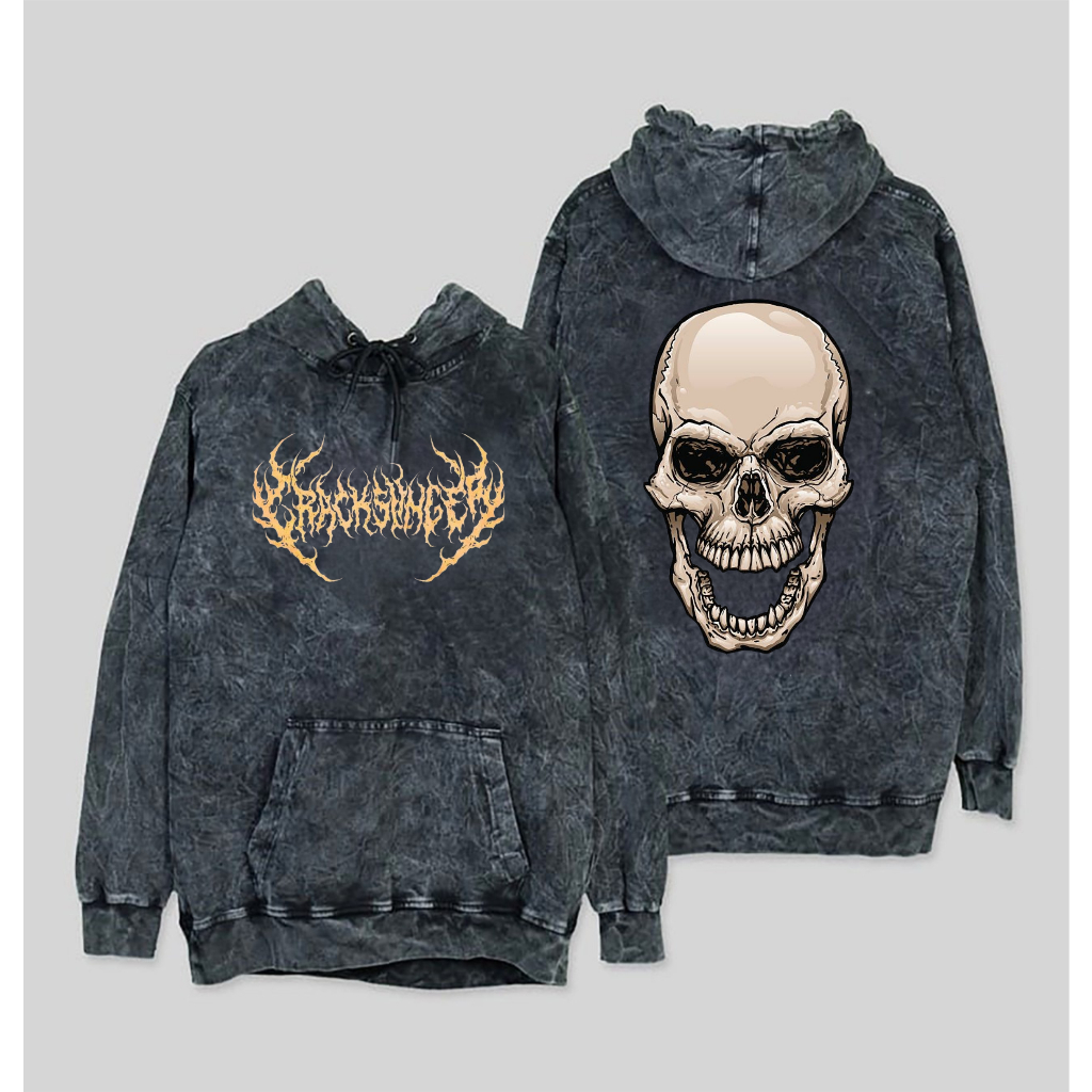 Hoodie SandWash Tengkorak Metal | Sweater Distro Motif Tengkorak - Jaket Washing Tengkorak Metal