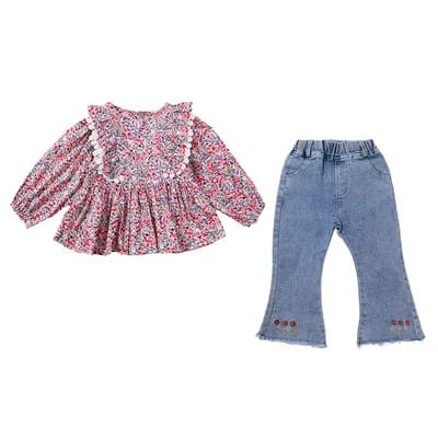 Setelan set anak perempuan FLORAL RED usia 2-7 tahun / baju anak fashion korean impor-babylovanta