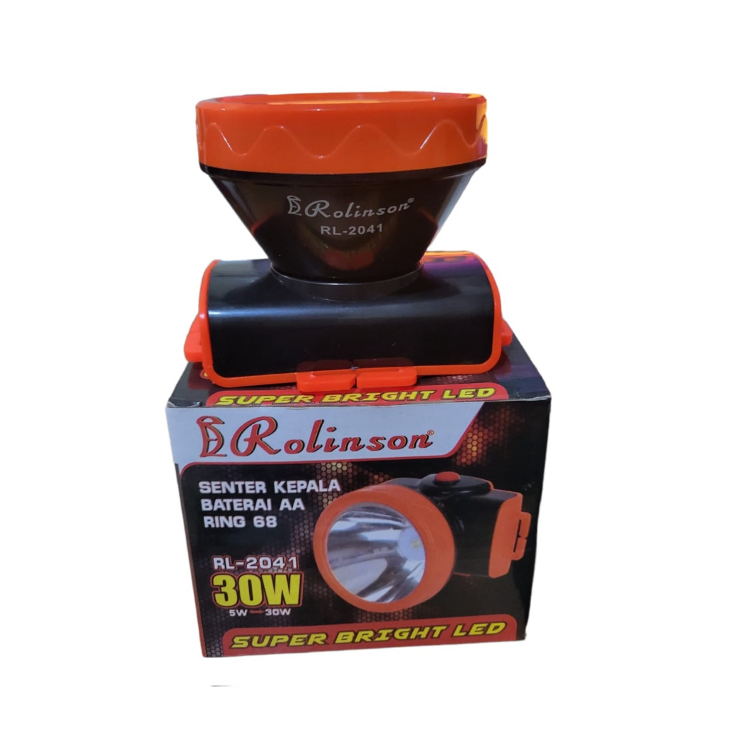 ( COD ) Senter Kepala Baterai AA Ring 68 headlmap RL-2041 cahaya PUTIH 2 MODE SUPER TERANG 30 WATT ROLINSON KEMAH MEMANCING