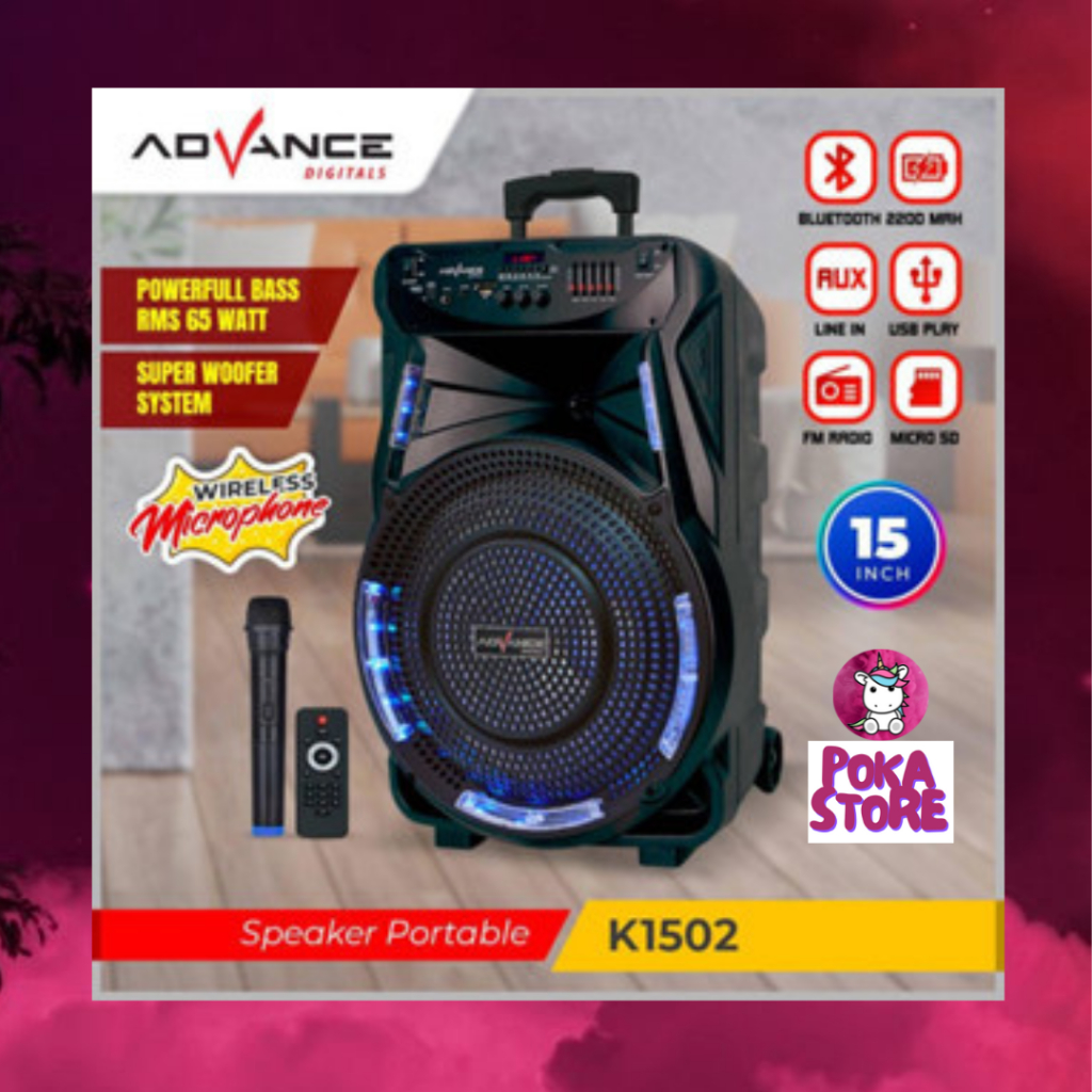 SPEAKER PORTABLE ADVANCE 15 INCH USB FM BLUETOOTH - K 1502