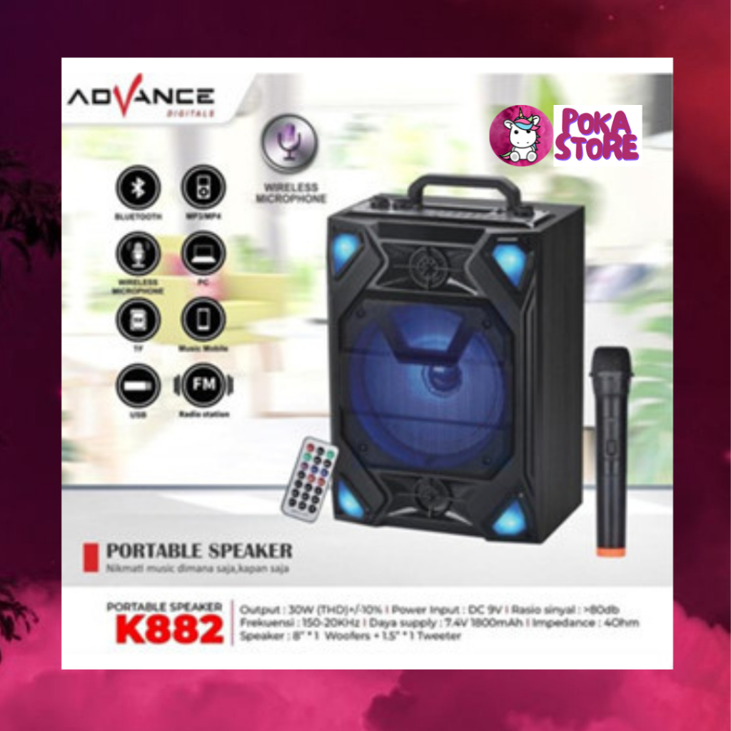 SPEAKER PORTABLE ADVANCE 8 INCH USB FM BLUETOOTH - K882