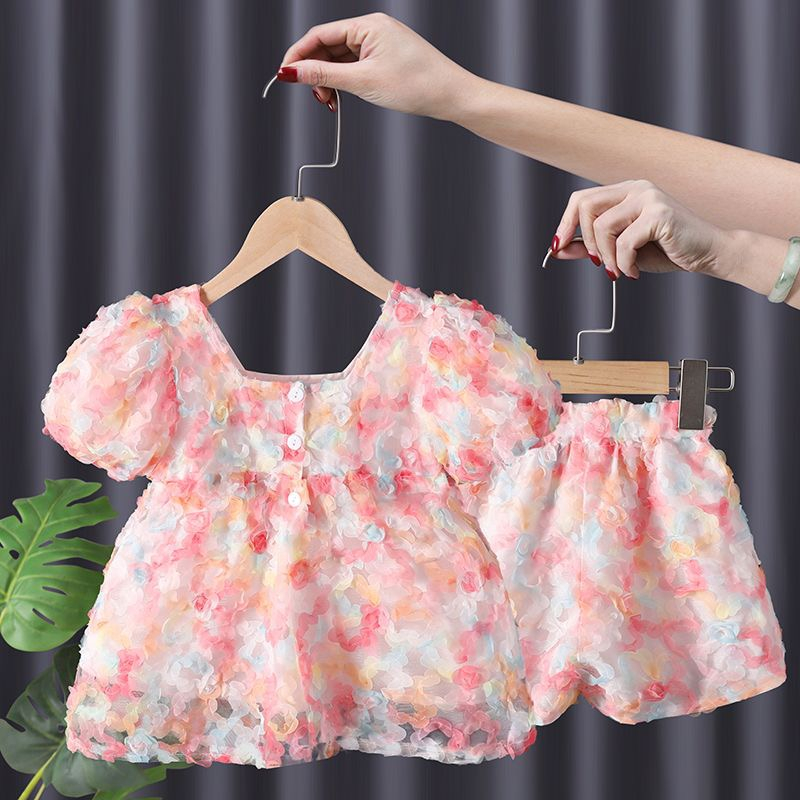 Setelan Anak Perempuan Motif Bunga Warna Warni Cute