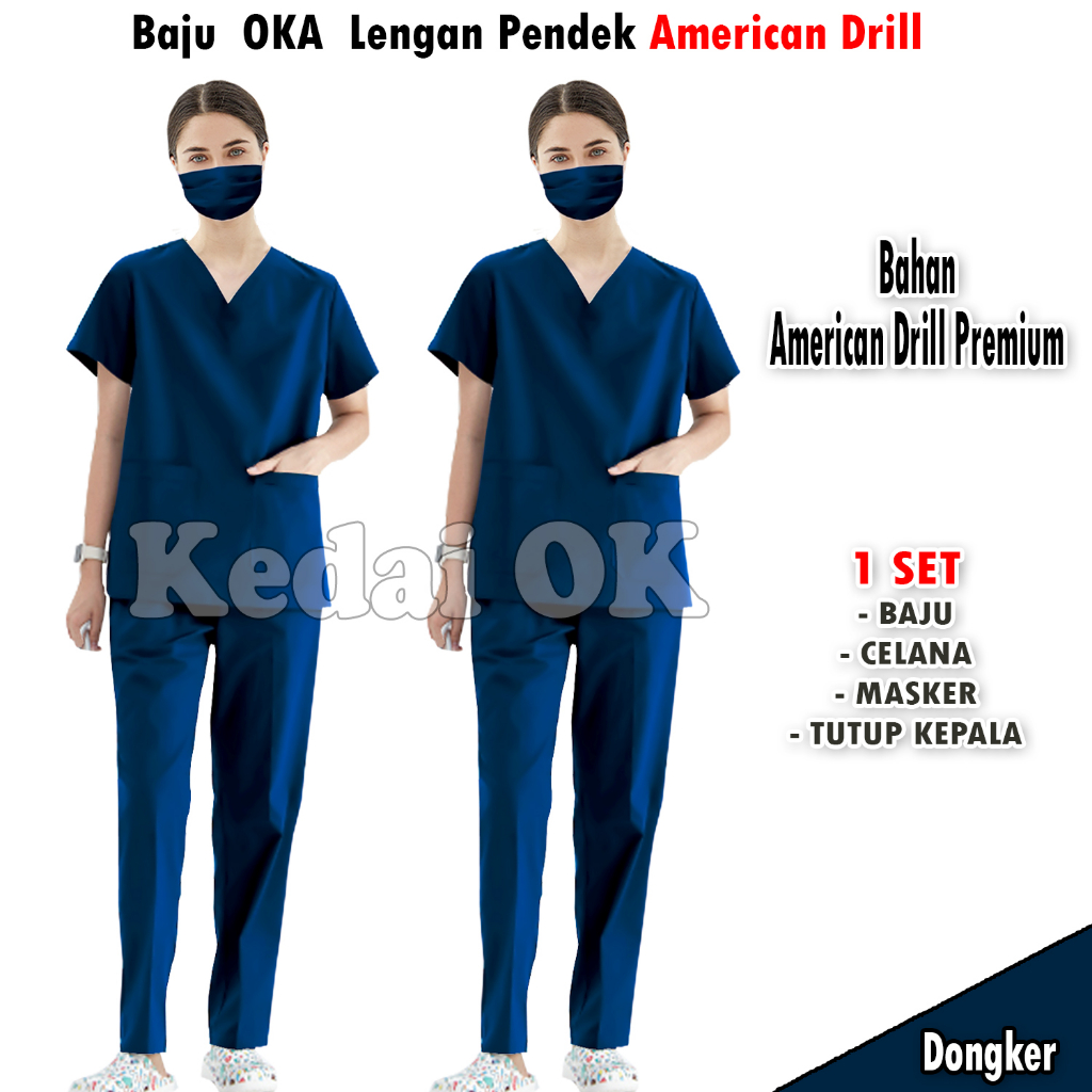 Baju OK Medis Lengan Pendek Terbaru - Seragam Jaga Perawat - Suster - Dokter - Bahan American Drill - Promo Murah