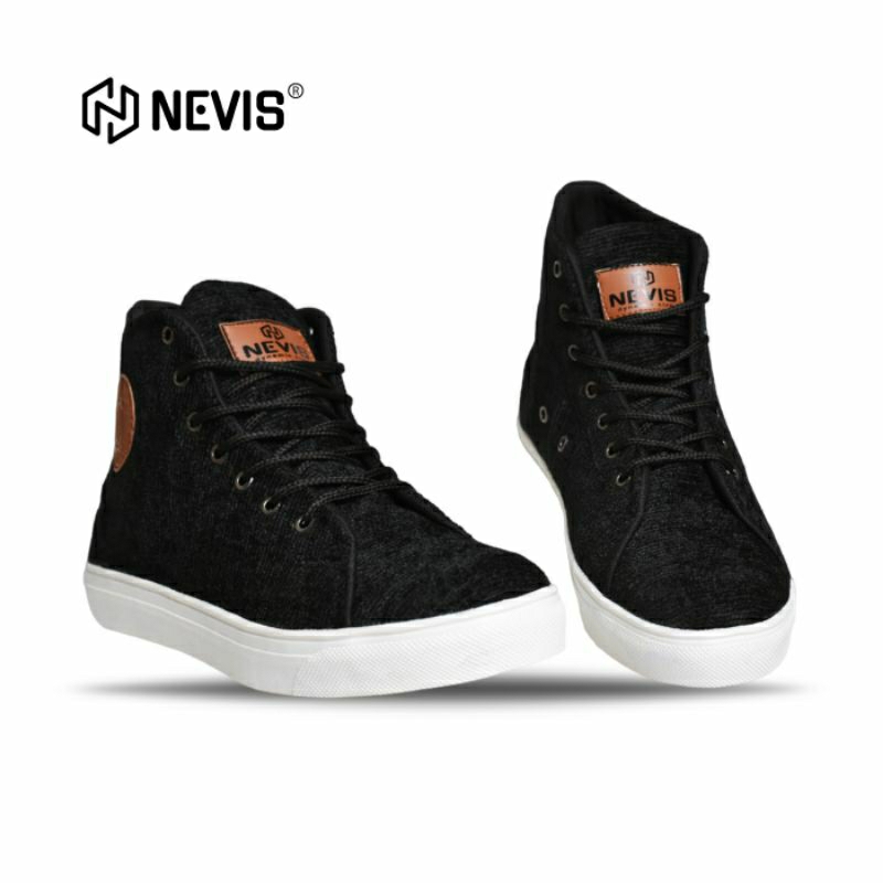 Sepatu Sneakers Casual Pria Original Nevis Nvs 01 - Sepatu Boots Sekolah Kerja Kuliah Pria Hitam