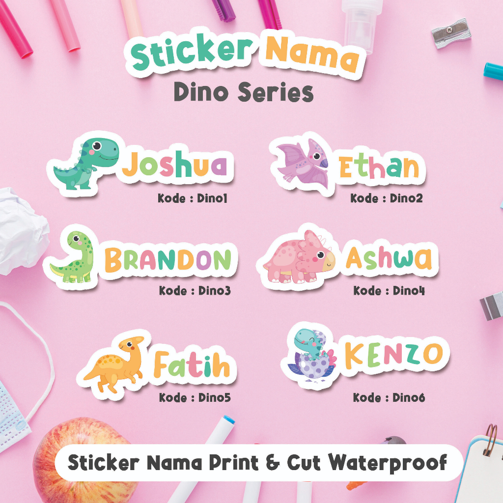 

Label Nama Waterproof, Stiker Nama tumbler, kotak pensil, Print and Cut