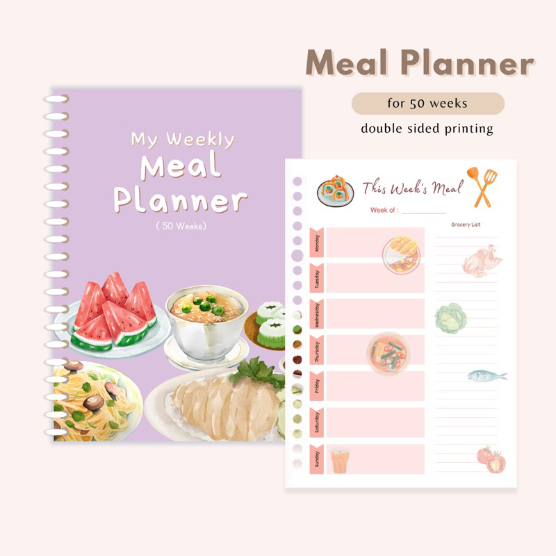 

WEEKLY MEAL BINDER PLANNER NOTEBOOK - Jadwal Makan Belanja Mingguan - Jurnal Buku Menu Bulanan