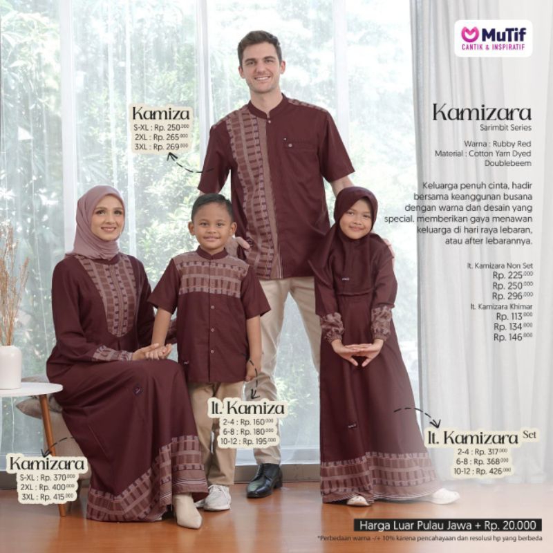 MUTIF Gamis Koko KAMIZARA KAMIZA Ruby Red Sarimbit Keluarga Lebaran Katun Kualitas S-3XL