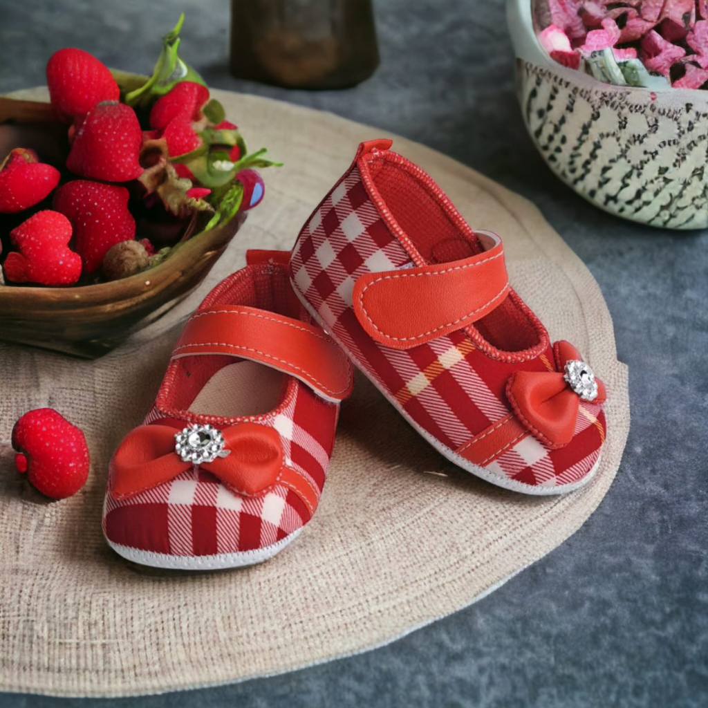 Sepatu Bayi Pita Merah Anak Perempuan Prewalker Usia 0-14 Bulan