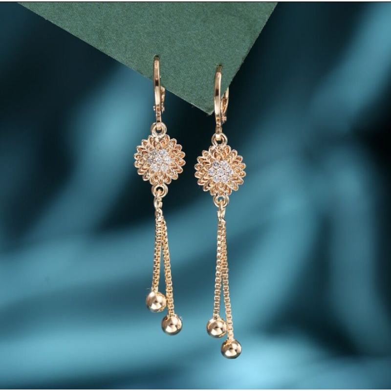 Anting wanita Jurai model bunga matahari gold perhiasan berlapis emas