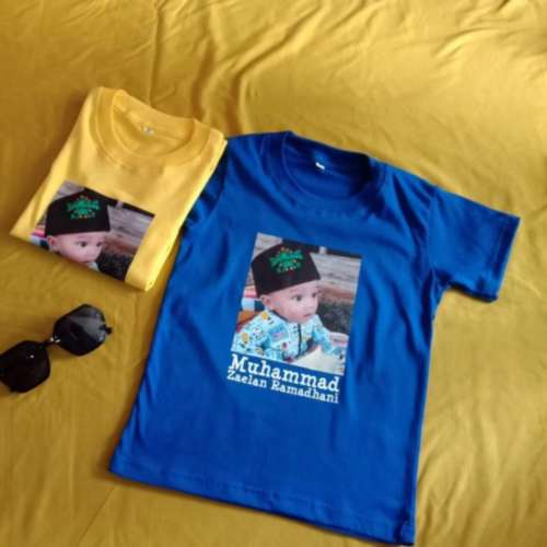 BAJU KAOS ANAK SABLON FOTO DAN NAMA CUSTOM DESAIN SENDIRI Berkualitas - 1-2 tahun