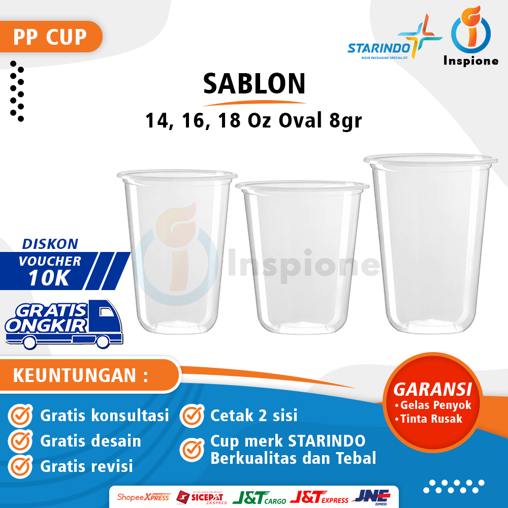 Sablon Cup Oval 14 Oz, 16 Oz, 18 Oz Starindo (8 Gram)