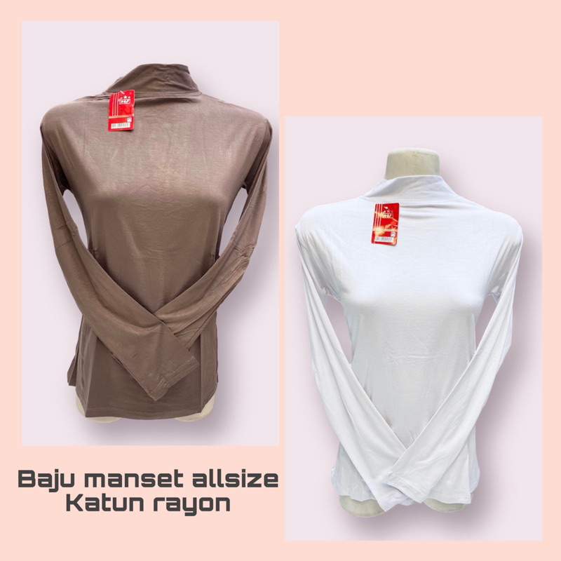 Manset baju kaos lengan panjang turtle neck bahan rayon adem