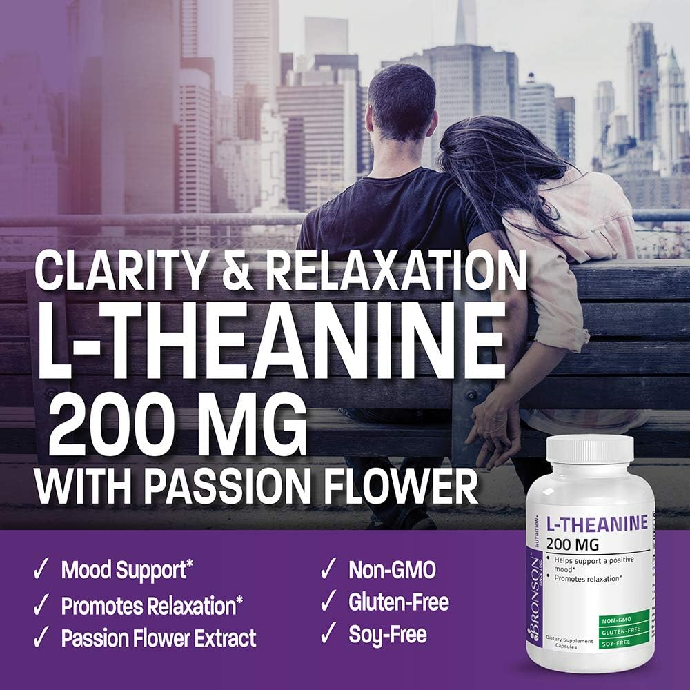 Bronson L-Theanine 200mg Double Strength Improve Mood Sleep Relax Stress Relief