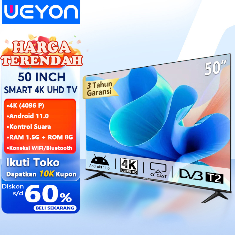Weyon Sakura TV LED 50/55/65 inch smart Android TV Digital 4K UHD Televisi Voice Control-Dolby Audio-Bluetooth Connectivity