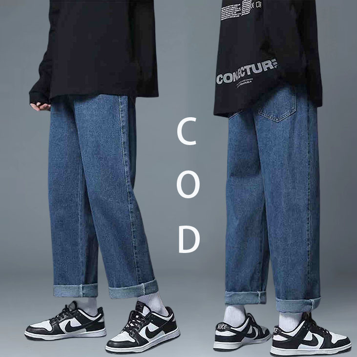 Celana jeans pria biru celana panjang jeans oversize baggy pants celana kulot korean style loose pants celana cowok highwaist jumbo celana anak laki laki