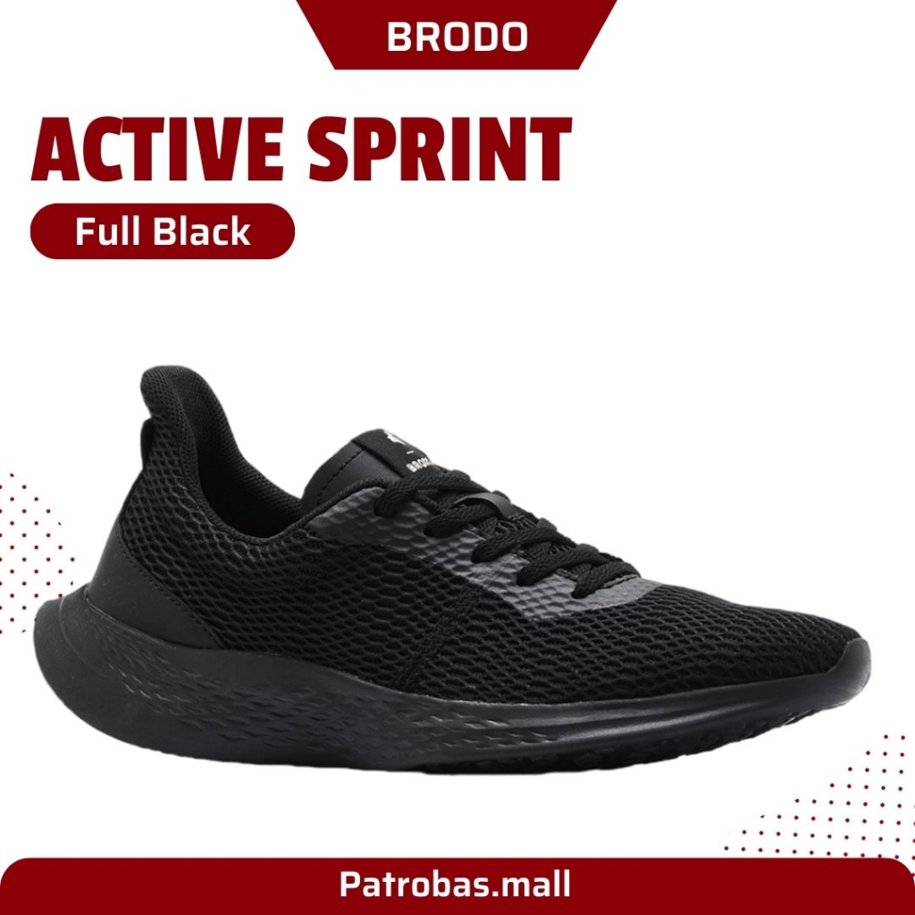 BRODO Active Sprint Full Black Original Sepatu Sneakers Sport Runnig Hitam Polos