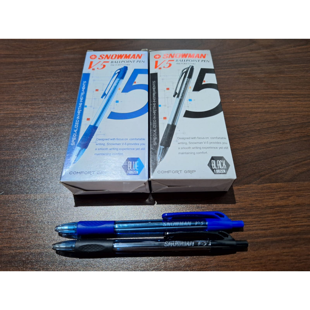 

(Satuan) - SNOWMAN Ballpoint V5 0.7mm (Hitam dan Biru)