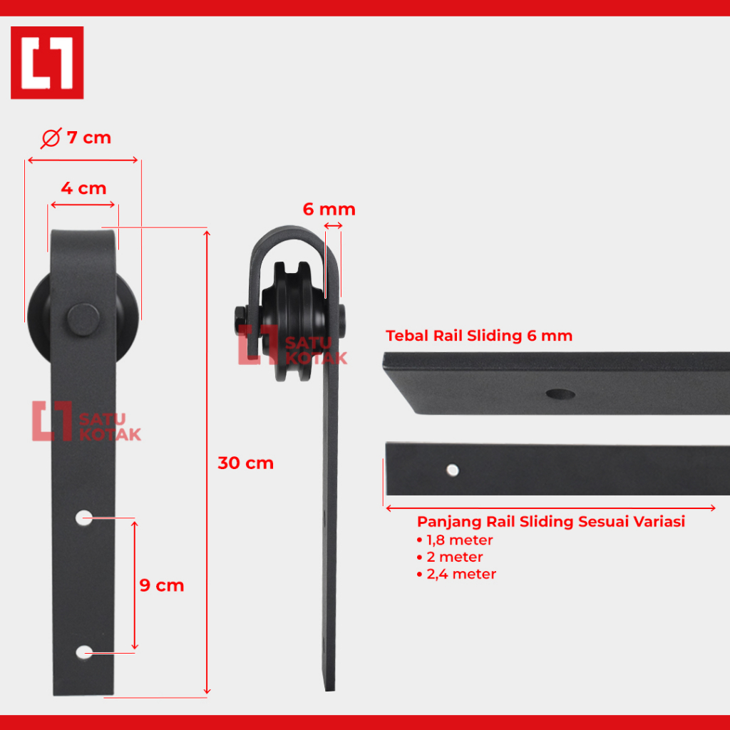 Rel Gantung Pintu Kayu Geser Sliding Rail Barn Door 2,4 Meter Weldom