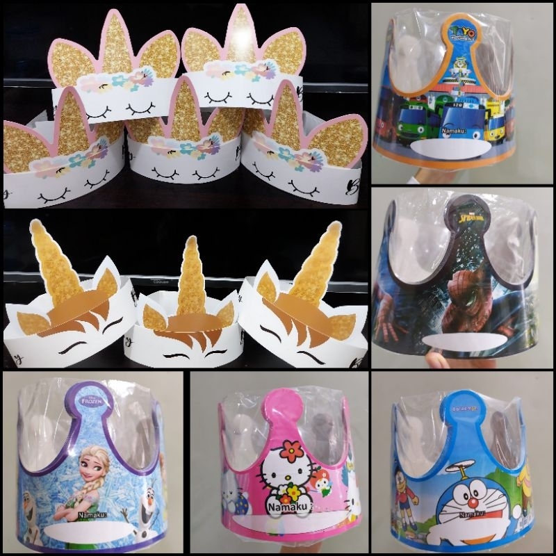 (Isi 10pcs) Topi Lingkar Mahkota / Topi Ulang Tahun /Topi Happy birthday/topi pesta/ unicorn/tayo/sp