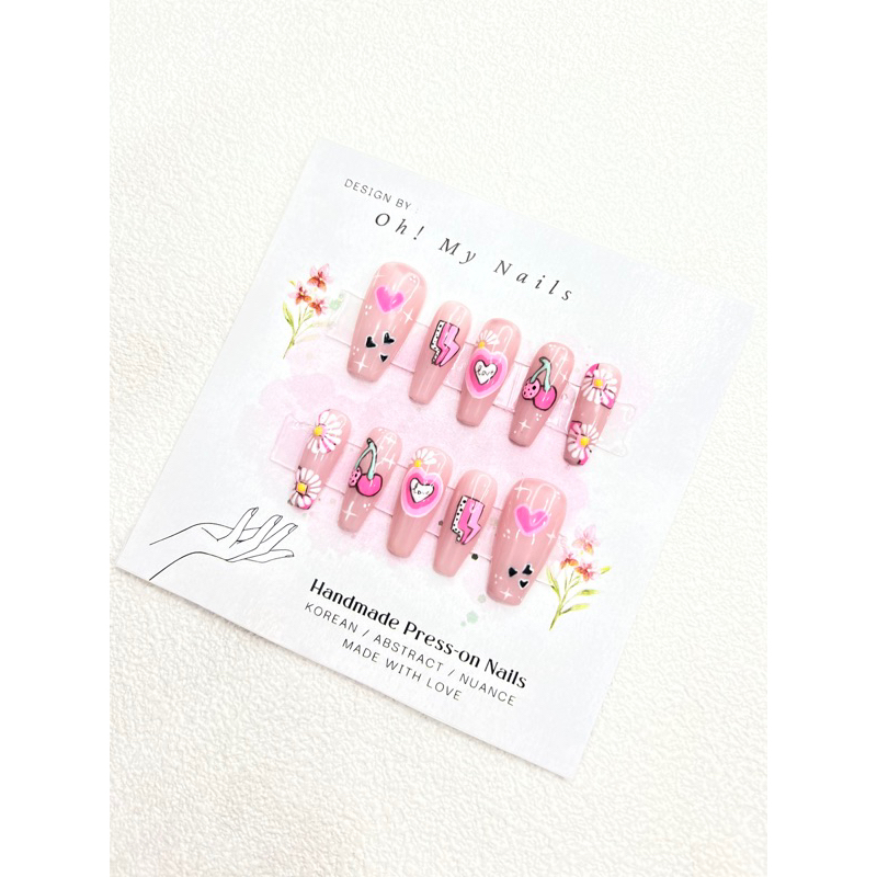 Press on nails fake nails kuku palsu satu set korean nail art