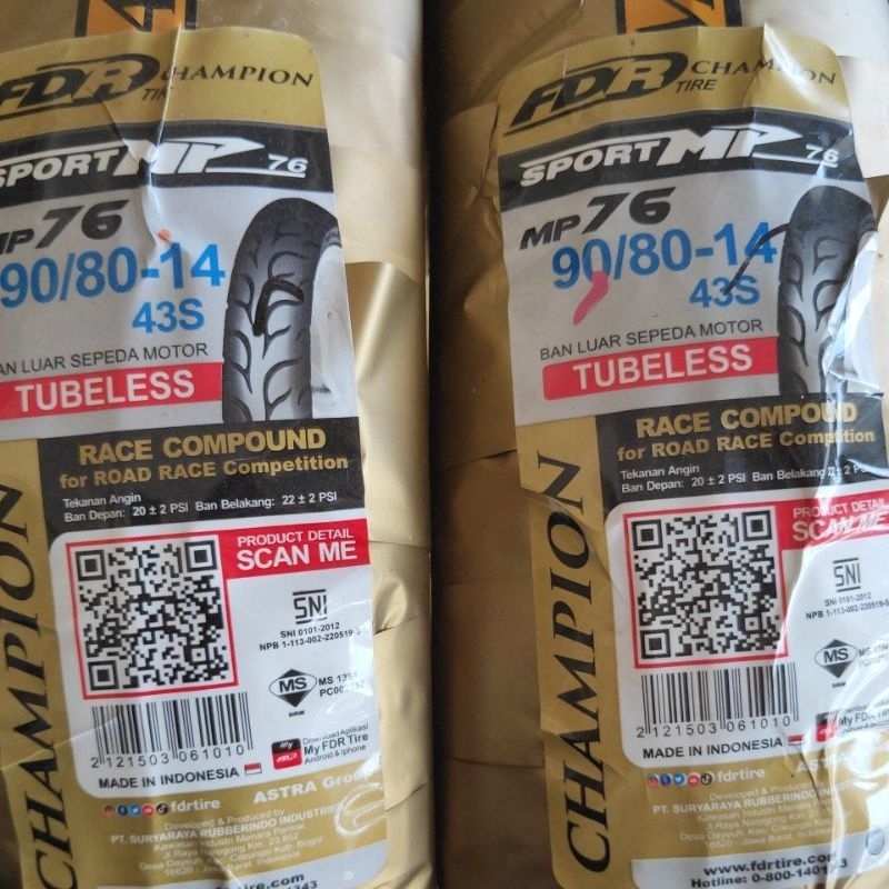 FDR MP76, MP27, XR 90/80-14 Ban balap matic