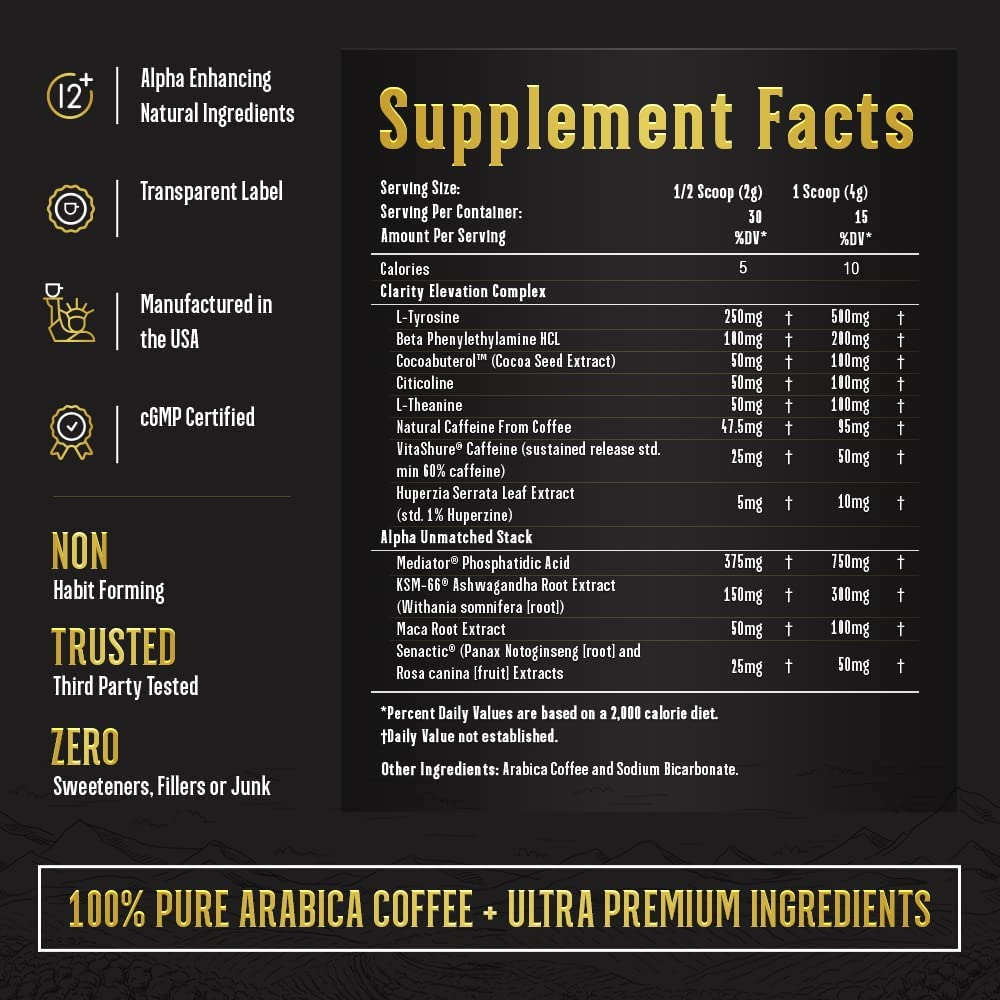 Top Shelf Alpha Grind Maca Coffee Lean Muscle Building Growth Energy + Brain Booster Nootropic