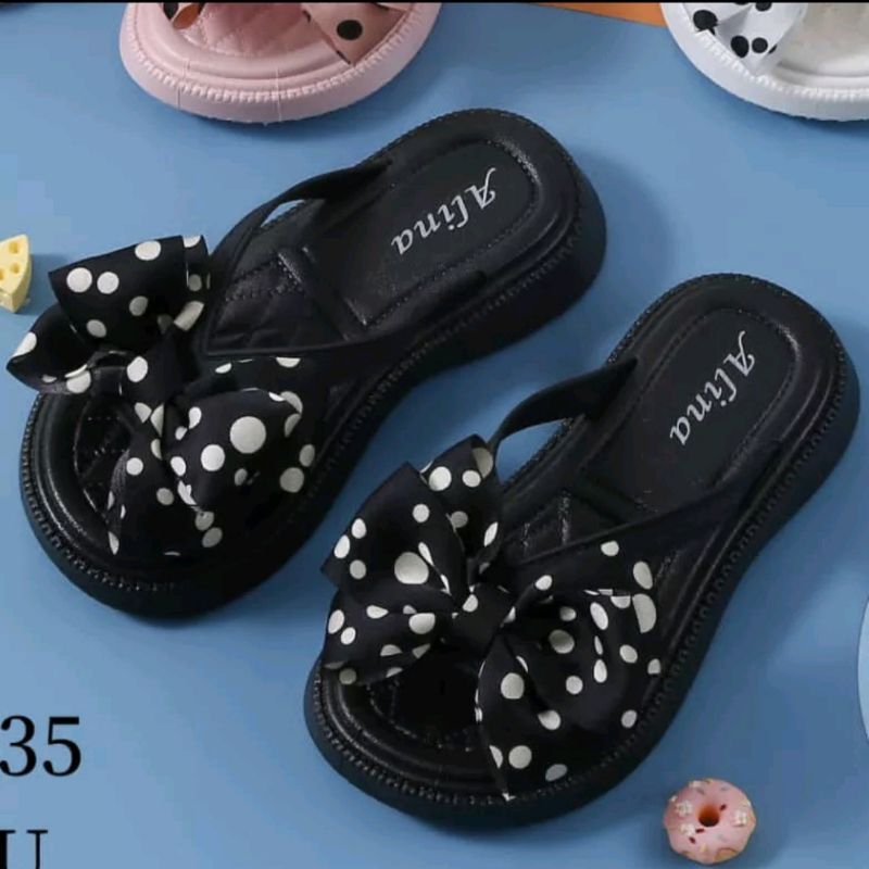 Sandal import anak perempuan Sandal terbaru pita polkadot wanita Sendal karet trendy kekinian