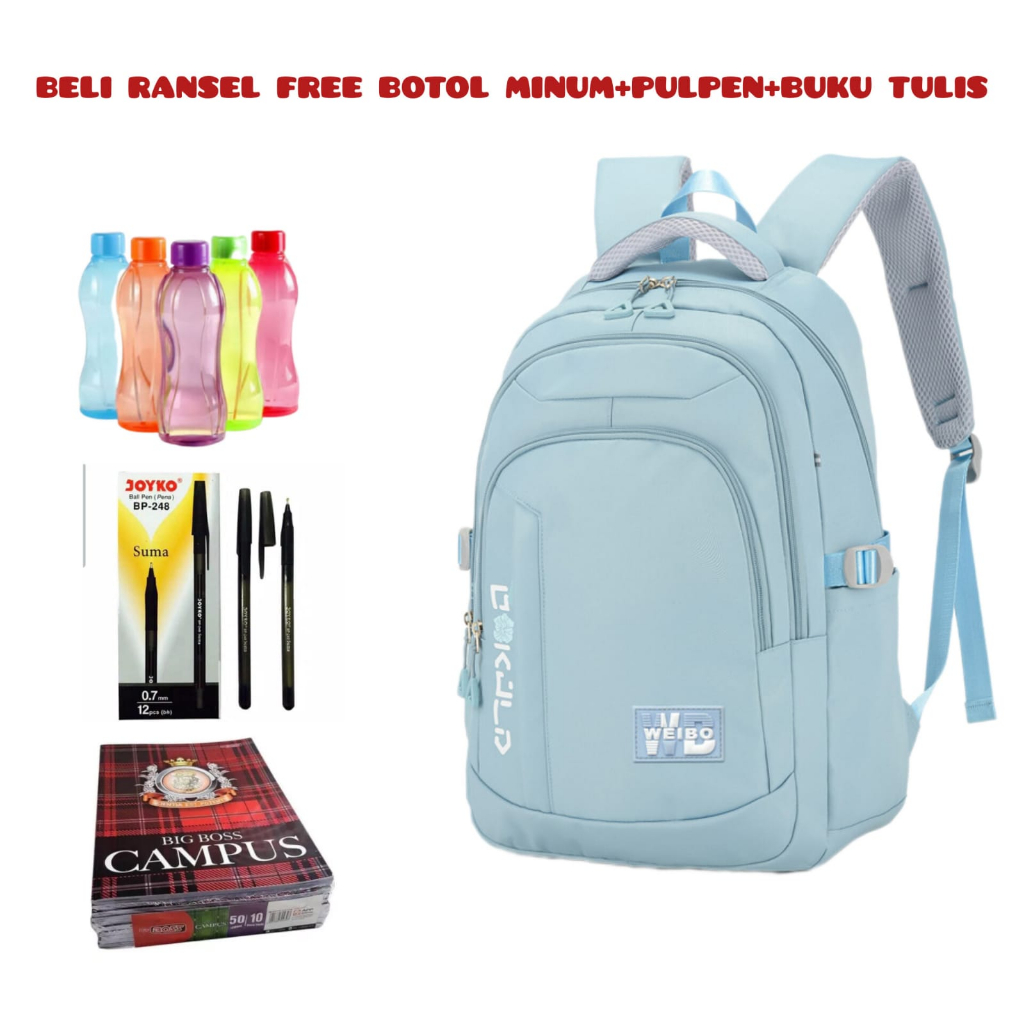 JS - Beli 1 Dapat 4_Tas Sekolah Anak-anak Untuk Remaja Perempuan Tas Sekolah Dasar Tahan Air Ransel Tas Sekolah Mochila Infantil Beli Ransel Free Botol Minum+Pulpen+Buku Tulis