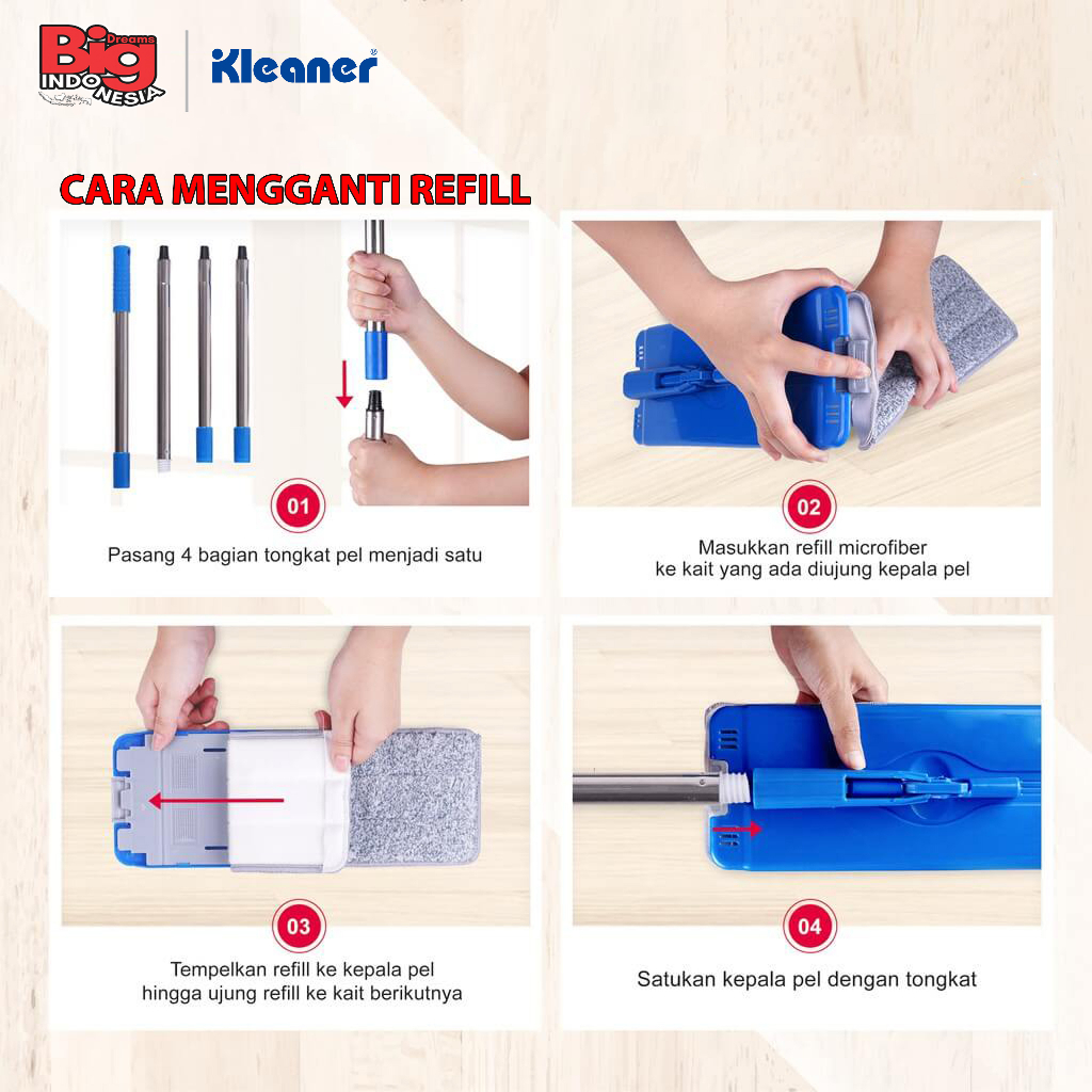 Refill Alat Pel Peras Bilas Stainless Kain Microfiber Scratch Mop Pembersih Lantai Kleaner GSRT003