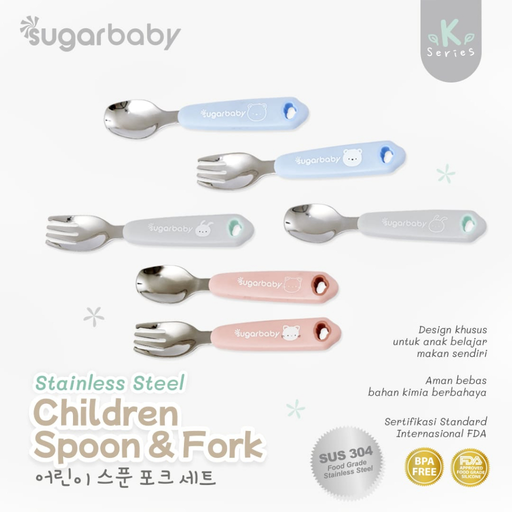 Sugar Baby Stainless Steel Children Spoon &amp; Fork Sendok Garpu Anak