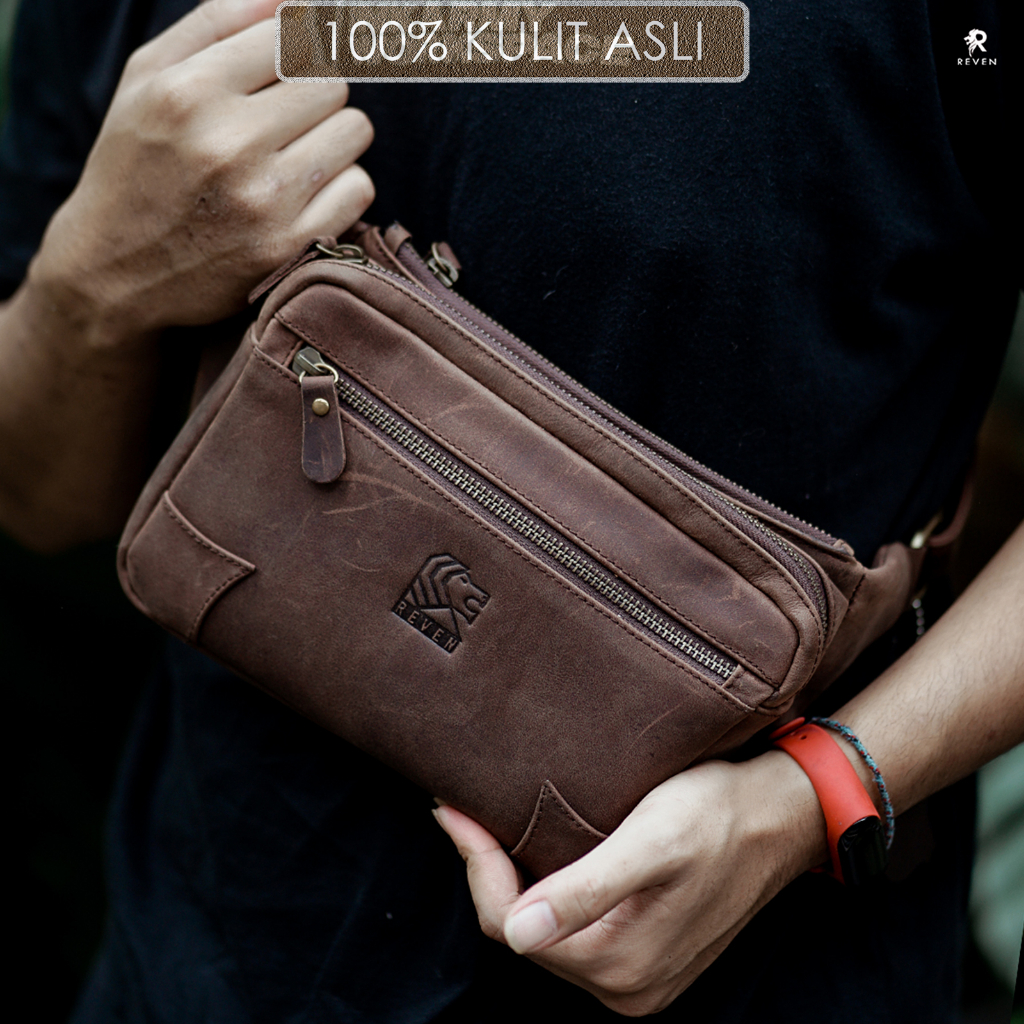 Waistbag Pria Kulit Asli Original Branded Leather Tas pria kasual keren bahan Kulit Sapi Asli tas se