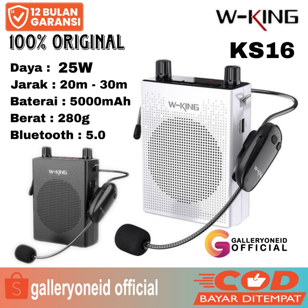 Wking KS16 Speaker Mini Portable Pinggang MP3 1 Mic Headset Wireless Super Bass Tour Guide Wisata Guru Mengajar