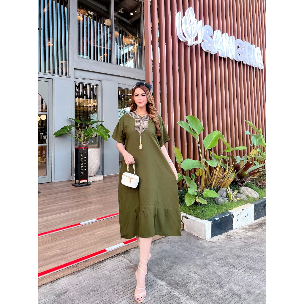 Baju Daster Dress Arab Arabian Renda Dubay Dubai Sultan Size LD 110 Resleting Depan Wanita Ibu Remaj