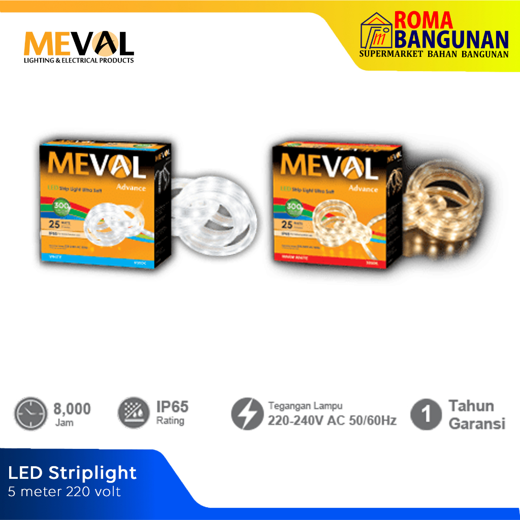 Meval Lampu Led / Led Strip Ultra Soft 5M 220volt AC5-01B KUNING / AC5-01D PUTIH