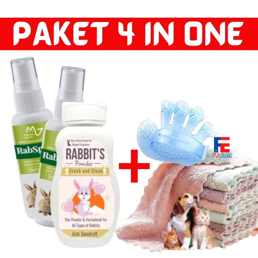 Paket Hemat Grooming Mandi Kelinci Plus Shampoo Anti kutu dan Jamur Perlengkapan Mandi Kelinci Bedak Grooming Kelinci Alat Mandi Kelinci