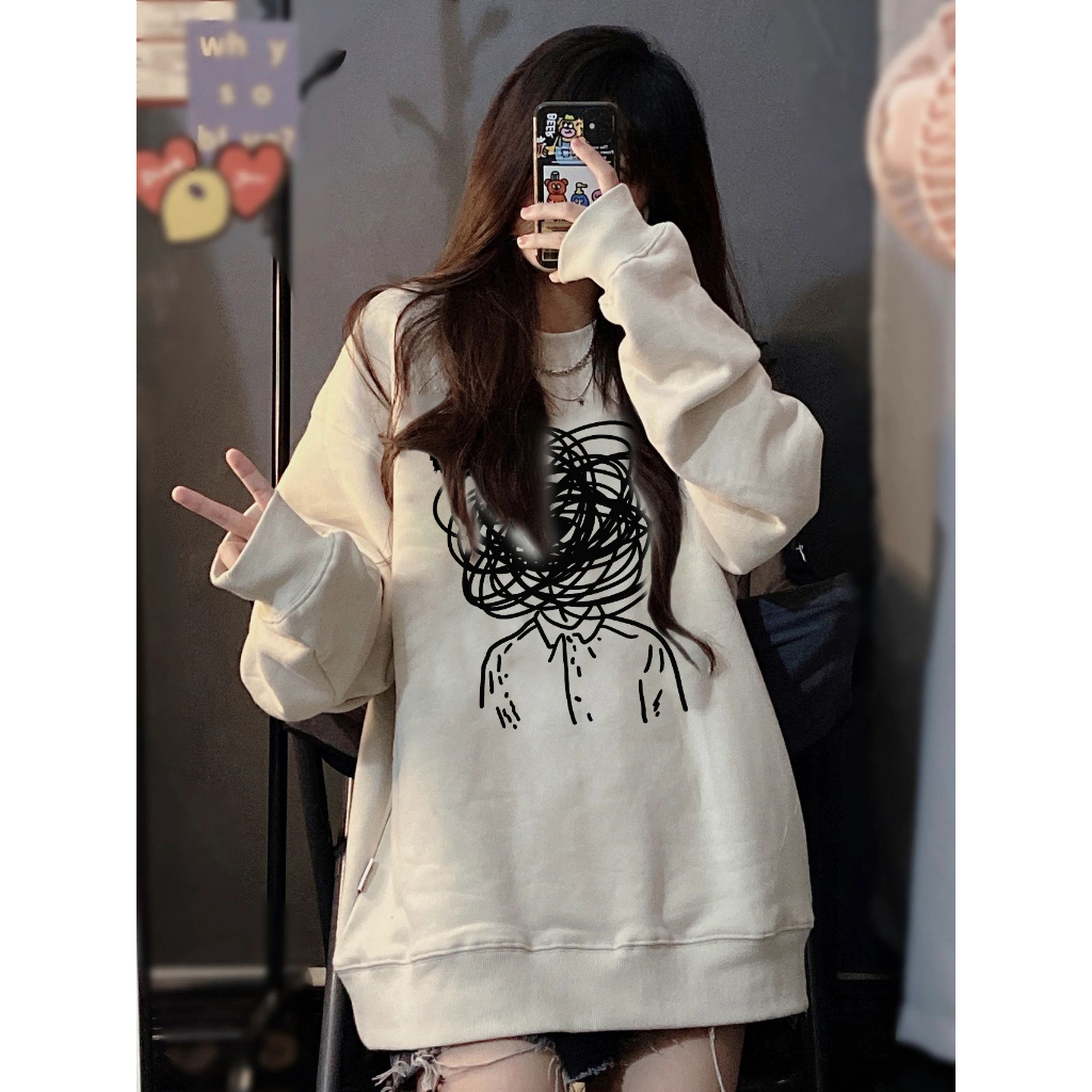 EUNII Sweater Lengan Panjang Cartoon Bad Character Printing Korean Style/Sweater Crop/Baju Wanita/Switer Wanita/Switer