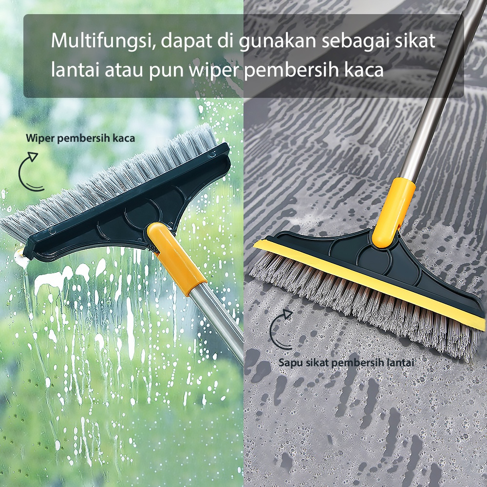 Sapu Sikat Lantai WC Kamar Mandi 2IN1 Wiper - Sikat Pembersih Putar 120 Derajat Gagang Panjang - Sikat Toilet Multifungsi