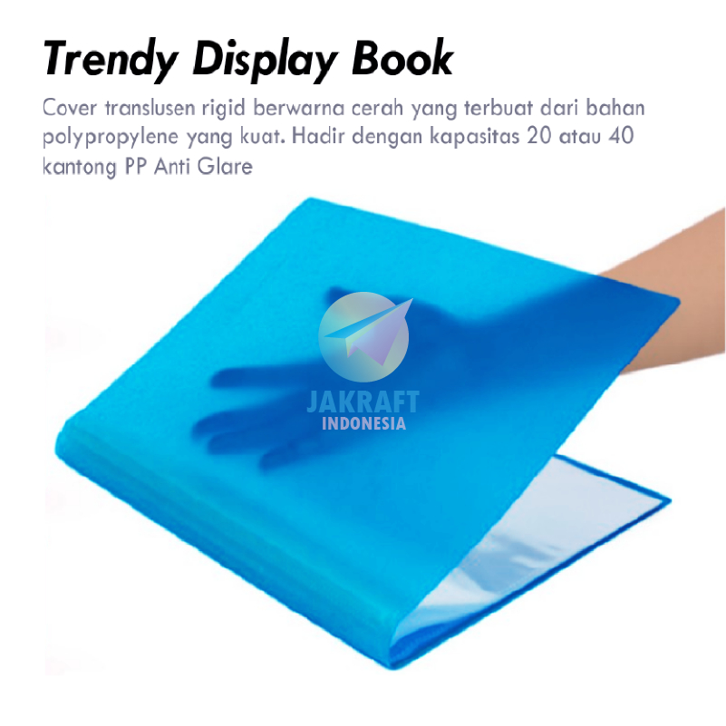 

(1 Pcs) Map Trendy Display Book F4 BANTEX 3393 Blue 11 Folio isi 20 PP Pocket Clear Holder Biru Transparan Document Keeper FC