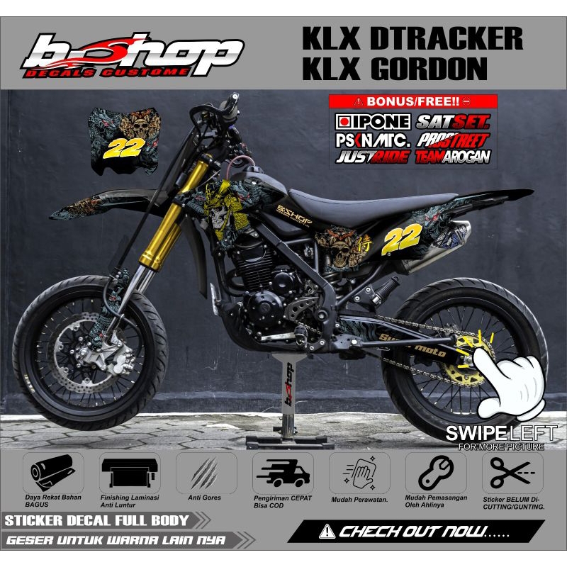 Stiker decal trail KLX bf gordon dtracker full body motif tengkorak variasi keren supermoto
