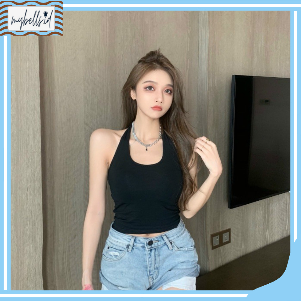 MB BR407 Tank Top Atasan Wanita Tanpa Lengan Sexy U-Neck Halter White