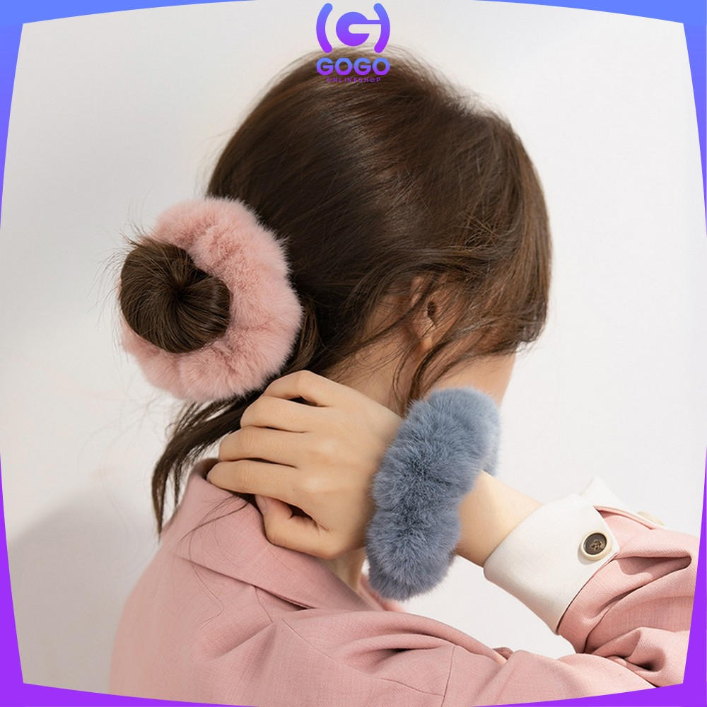 GOGO-C877 Ikat Rambut Bulu Pompom Polos Elastis Korean Style / Scrunchie Ponytail Ikat Rambut Anak Perempuan / Karet Aksesoris Rambut Cepol Wanita Import