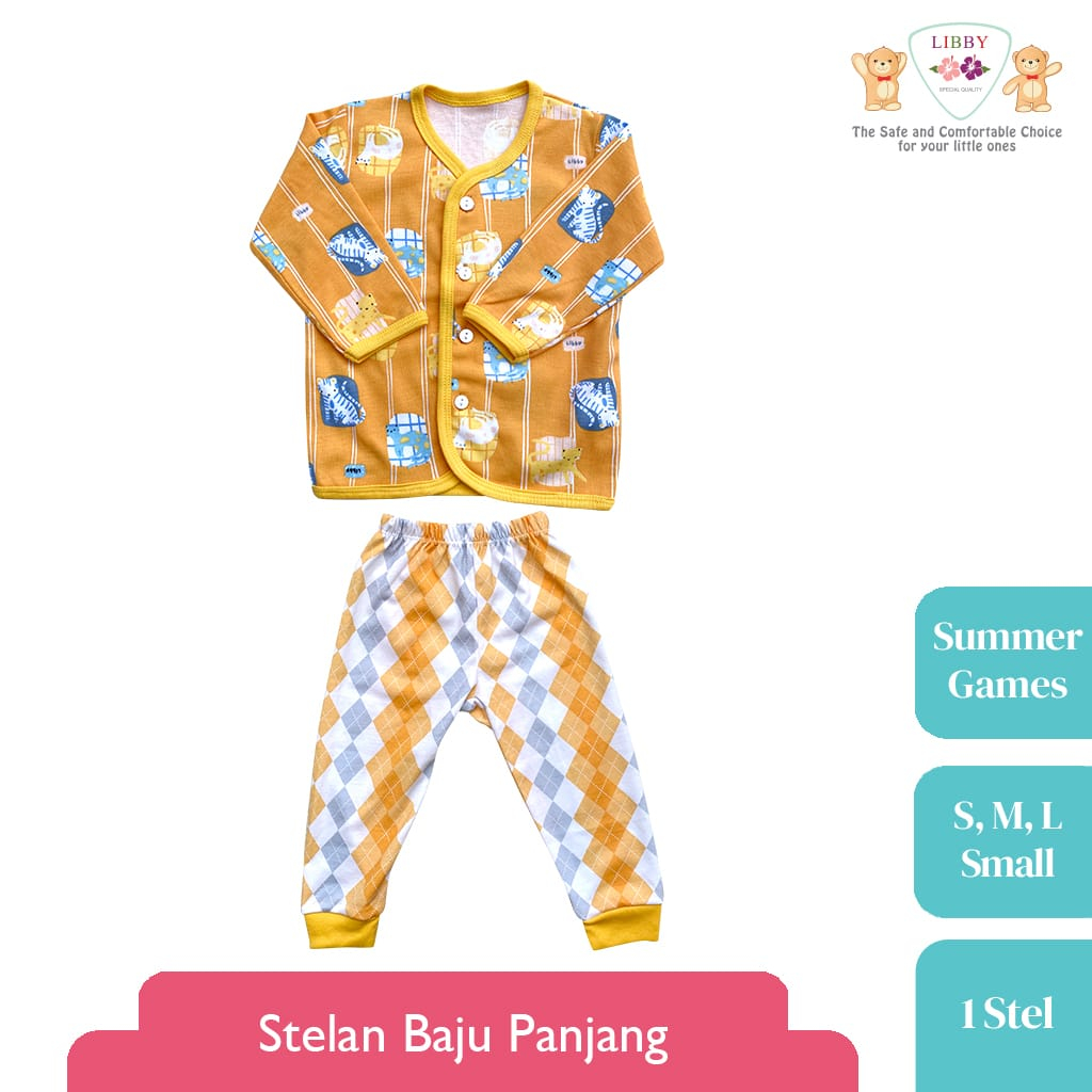 LIBBY Stelan Baju Panjang Kancing Depan Motif Summer Games (1 stel)