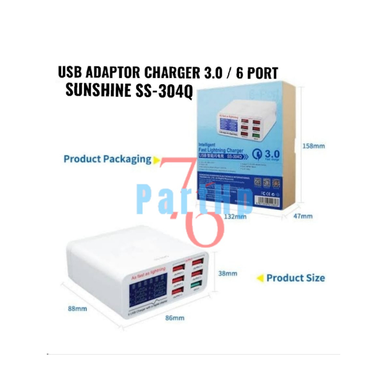 Usb Adaptor Charger carger 3.0 6 Port Sunshine SS-304Q indikator lcd