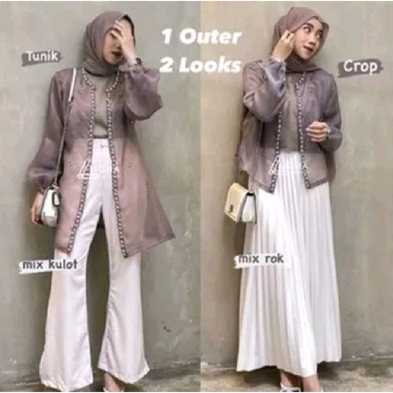 Outer organza premium/baju atasan wanita /baju pesta/baju kondangan crop/tunik organza kekinian