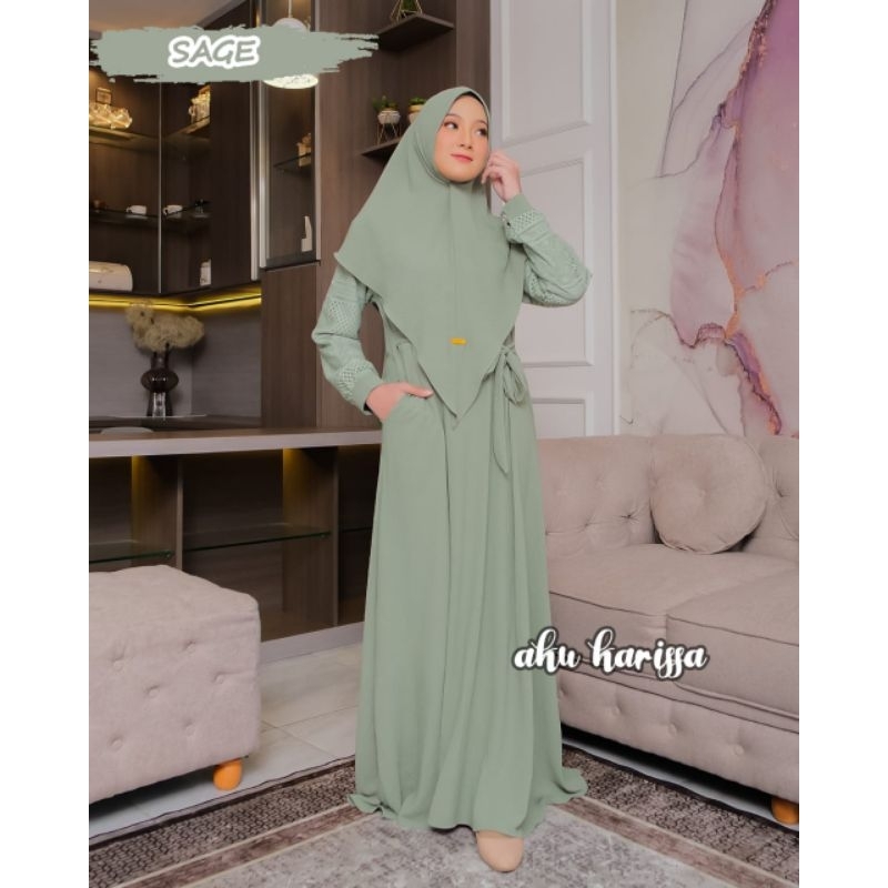 QIAN dan NAZWA AKU KARISSA DRESS SET KHIMAR CRINGKLE MIX BRUKAT TULLE NEW ARRIVAL GAMIS LEBARAN HARI RAYA OOTD STYLE BEST MOMENT FASHION