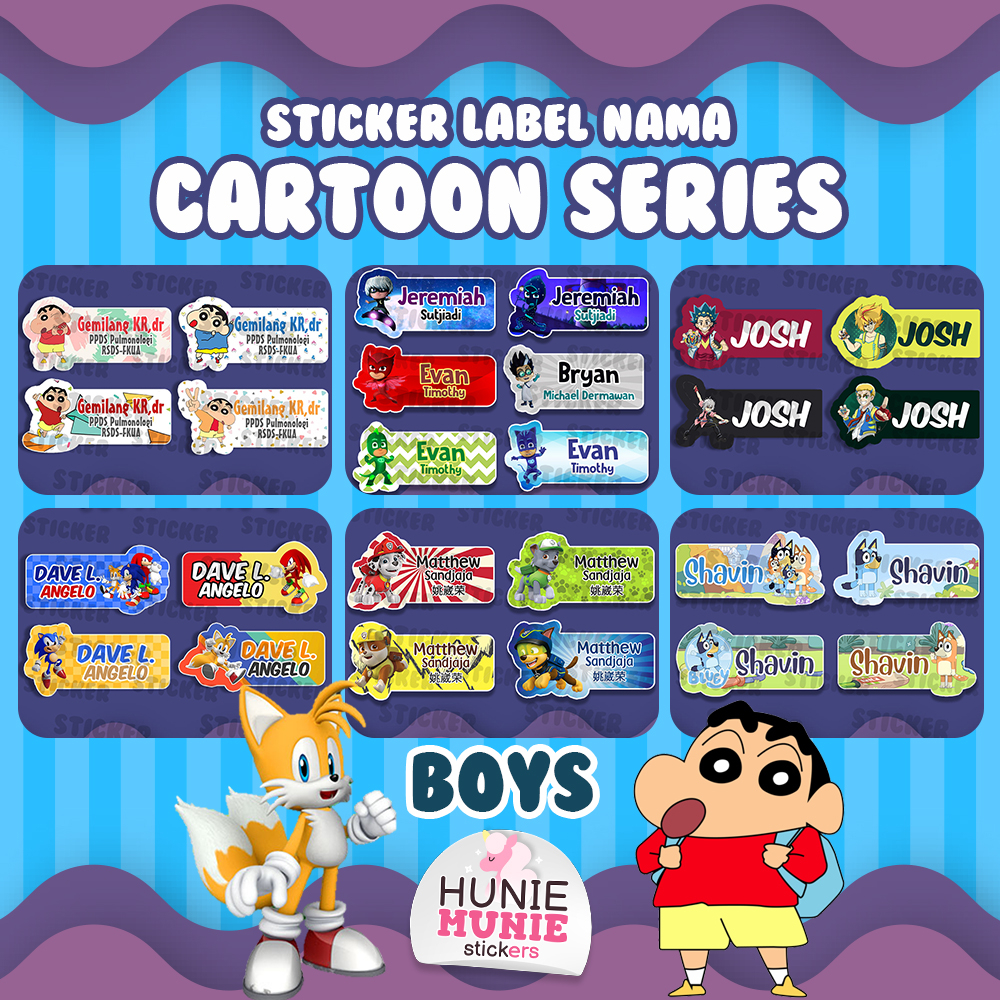 

Sticker Label Nama - BOYS CARTOON SERIES (100pcs+) Lion King PJ Mask Sinchan Upin Undertale Beyblade Monster Truck Bluey Naruto Nerf Snoopy Miniforce Kid Danger Tayo Bus Tobot Thomas Bleach Power Ranger Larva Robocar-Stiker Kartun Anak Cowok Karakter