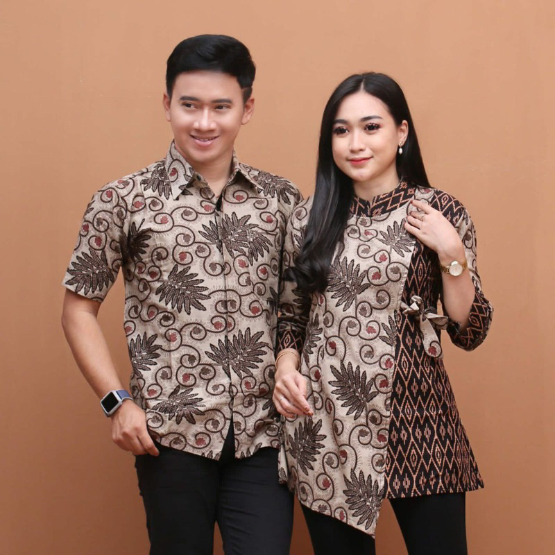 Atasan Baju Kemeja Tunik Set Batik Couple Pasangan Pria Wanita Lengan Panjang Seragam Kerja Kantor Modern Kekinian