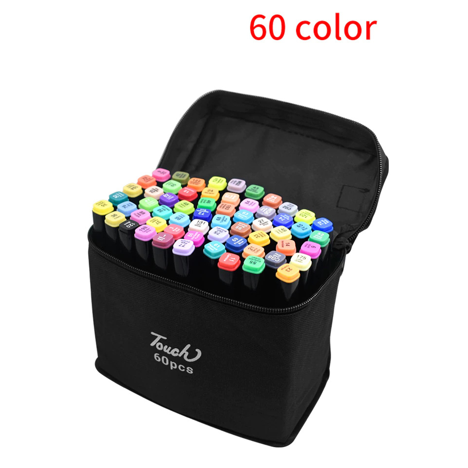 TOUCH Spidol Dual Side Fine Art Brush Pen Art Marker Set 60 Color - HL270 - Black